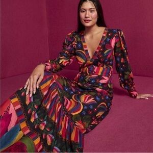 FARM Rio NWT Size XS - Black Banana Sky Viscose Vibrant Maxi Dress